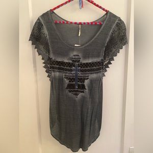 Free people women’s shirt size small. Lace & stitched detail. Color: Blue/Grey